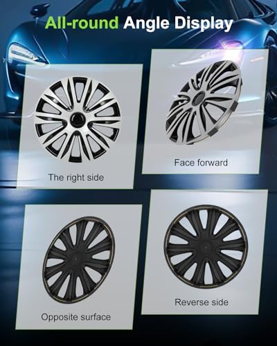 SCITOO Car Wheel Rim Skin 4 Pack 15 inch Cover Hubcap Wheel Cover Replacement R15 Hub Caps -Set of 4(15-inch,Gloss Black & Silver)