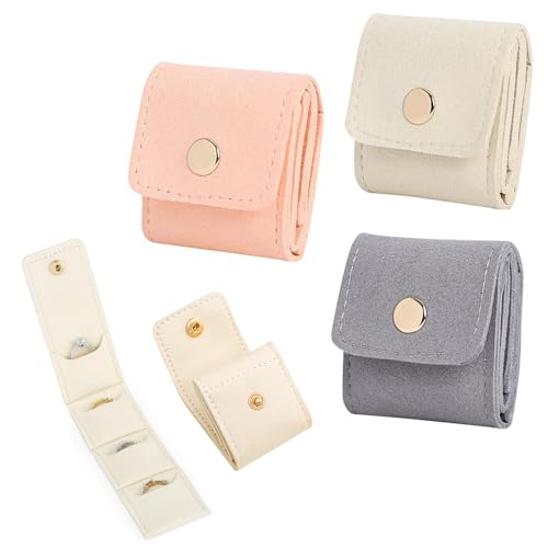Blytheyes Mini Travel Jewelry Roll Bag (Grey-Beige-Pink)