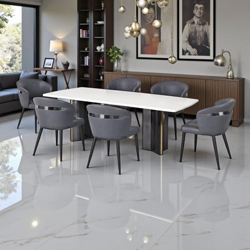 Image of The Attic AuraMax 6 Seater Dining Set,Steel Grey,Titanium & Cream,180Cms