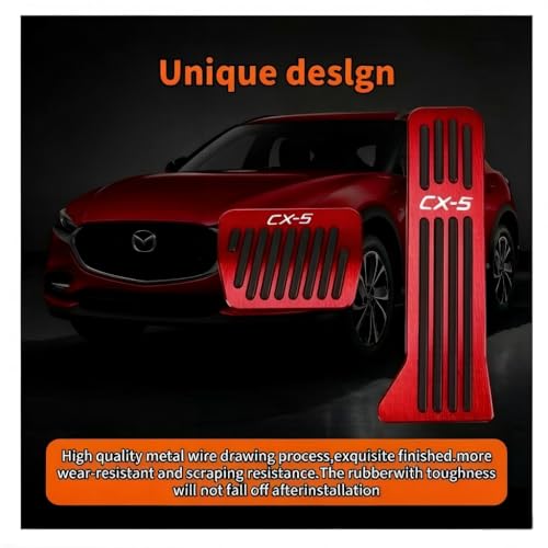 zoomto 2PCS Anti Slip Aluminum Alloy Car Interior Foot Pedal Pads Accelerator Gas Brake Pedal Cover Kit for Mazda 2 3 6 CX-3 CX-5 CX-9 (Red) by zoomto - Used condition - Image 5