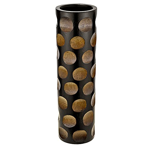 Beautifully Carved Polka Dots 14-Inch Mango Tree Wood Flower Vase #TOP1