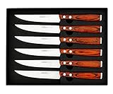 Premium Steak Knives Set of 6 in Gift Box - Polished Wooden Handle - HC German Stainless Steel, Straight Edge Non Serrated - 4.5''Dinner Knife, Kitchen Tableware Knives Cutlery Set UMOGI