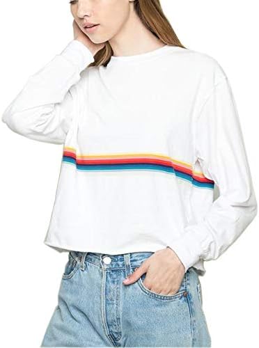 Rainbow Cropped Crewneck Sweatshirts Women Cute White Aesthetic Tumblr Crop Sweaters Oversized Teen Girls