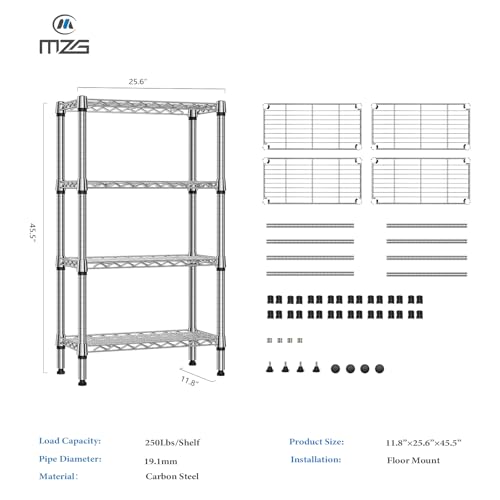 Image of M MZG 1000 lbs 4 Tier Shelf Metal Storage Shelves Wire Rack Closet Organizers for Garage Kitchen Bathroom Laundry Chrome 11.8 inch D x 25.6 inch W x 45.5 inch H