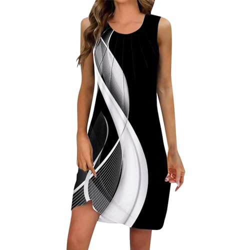 Robe d'été unie sans manches pour femmes au col rond