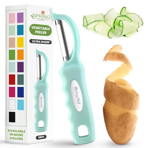 Image of Spring Chef Swivel Vegetable Peeler for Kitchen w /Soft Grip Handle, Mint