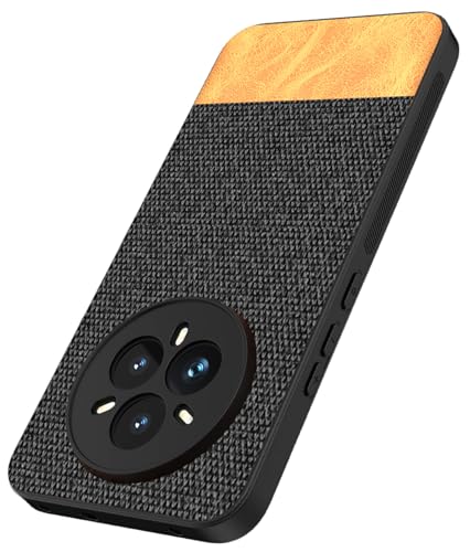 Image of Kapa Soft Fabric & Leather Hybrid Protective Back Cover for Realme 14 Pro+ (Plus) 5G | Shockproof Slim Hard Anti Slip Back Case (Black,Brown)