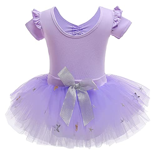 REXREII Collant de manga curta para meninas, bailarina, bailarina, com glíter, estrelas, tutus, giná