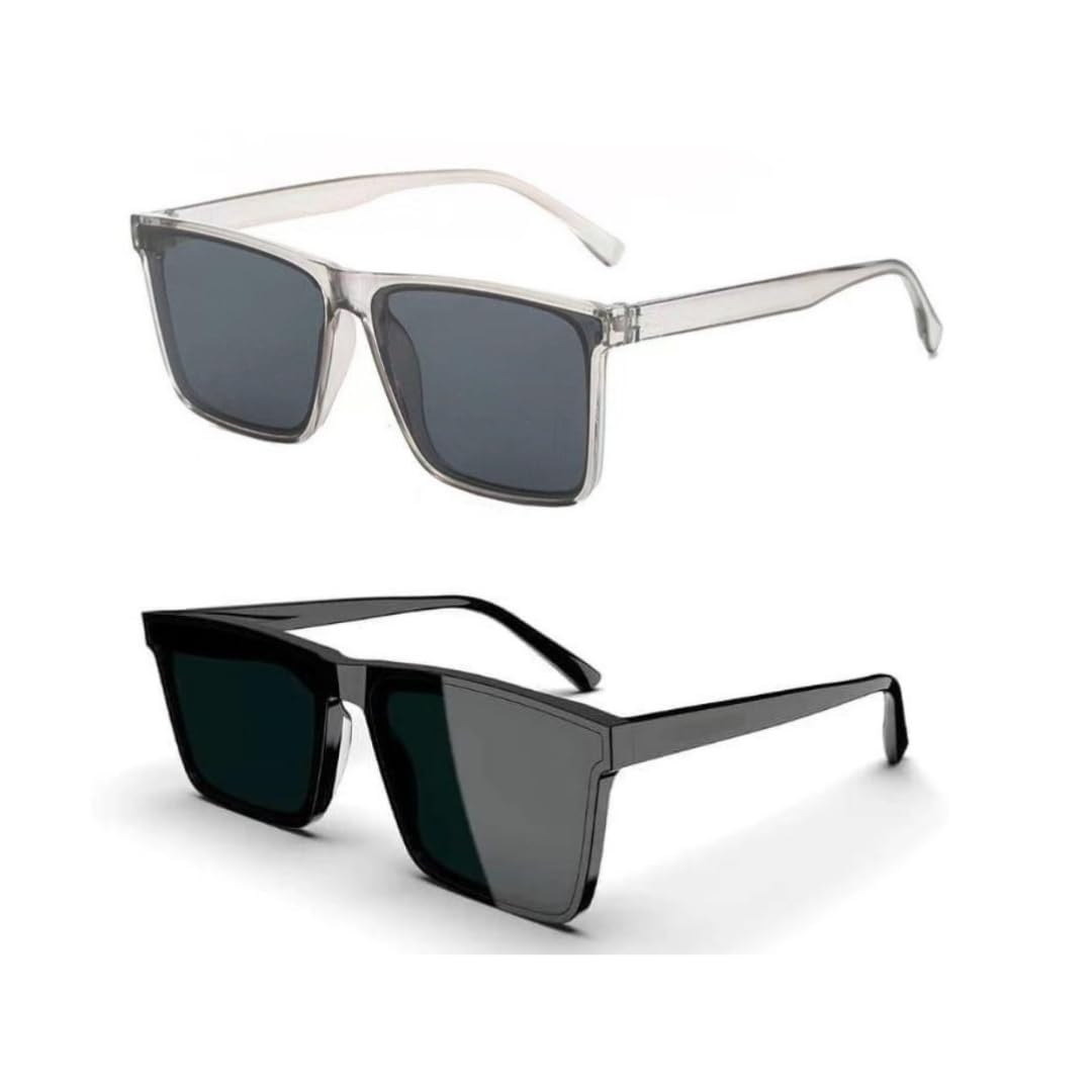 Pack of 2 trendy unisex black and transparent sunglasses for men and women-image-8