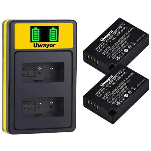 LP-E17 Battery and LCD Dual Charger Compatible with Canon EOSRP, R100, R50, R10, R8, Rebel T6i, T7i, T8i, T6s, SL2, SL3, EOS M3, M5, M6, 200D, 77D, 750D, 760D, 800D, 8000D Camera
