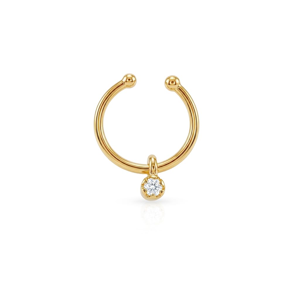 925 Silver Minimal Drop Septum Nose Ring | Open Circle with CZ Hanging Charm in Gold Finish | Gifts for Women and Girls | With Certificate of Authenticity-image-48