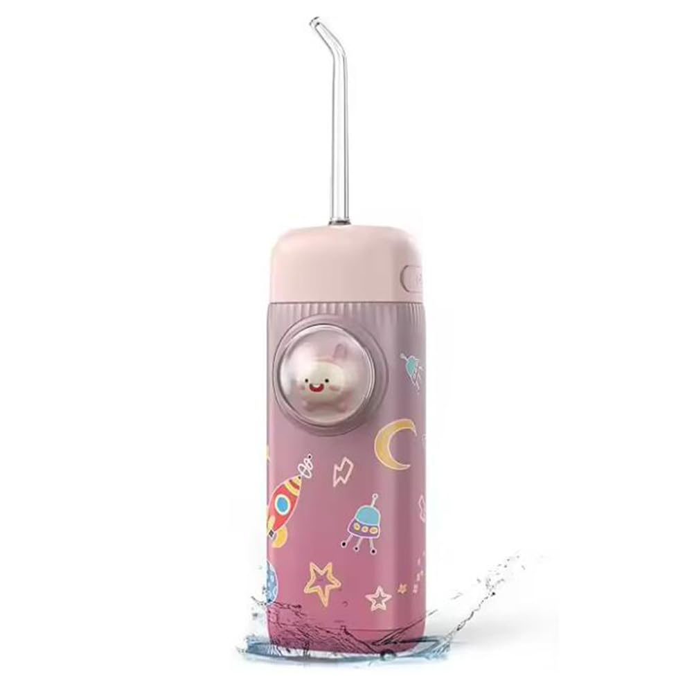Rosado,Irrigador Bucal Portátil para Niños, 2 Modos, 120 Ml, IPX7, Resistente Al Agua, con 4 Boquillas Reemplazables.