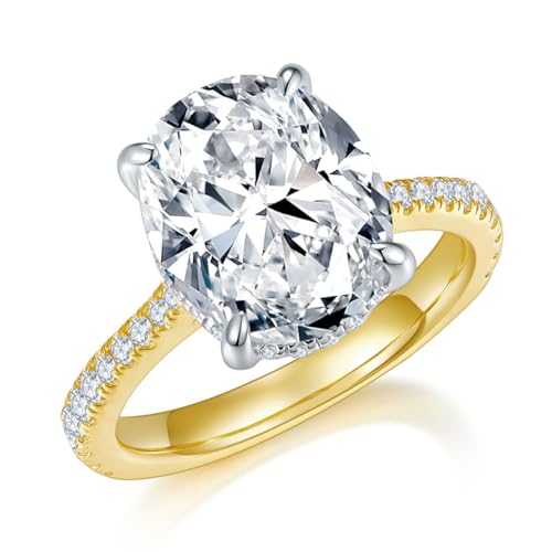 Oval Cut Moissanite Engagement Ring 5ct Solitaire 14K Yellow Gold Plated Sterling Silver Promise Ring for Women Size 6