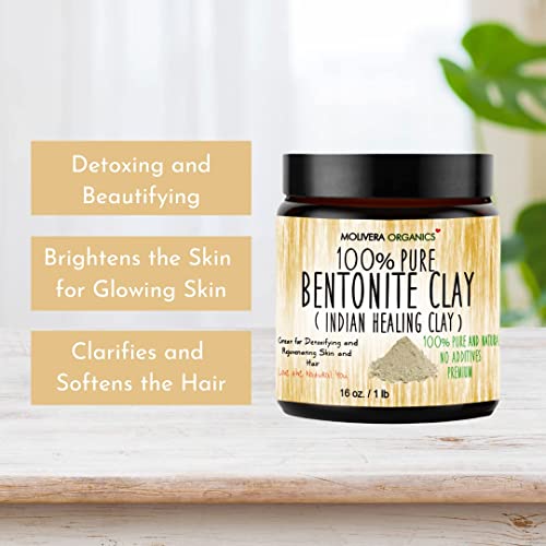 image for Molivera Organics Premium 1 lb Bentonite Clay Pure, Natural Detoxifyin