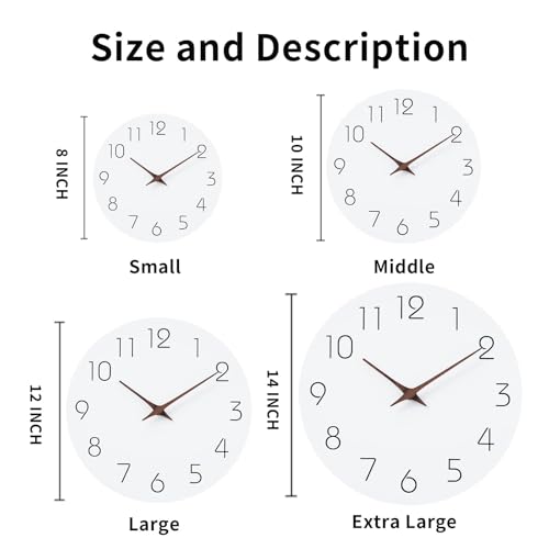 Image of Mosewa Wall Clock 10 Inch Silent Non Ticking Battery Operated White Modern Office Simple Minimalist Decorative for Kitchen Home Bathroom Living Room