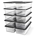 HOMZ 10-Pack Snaplock, Small Clear Plastic Storage Organizer Bins w/Lids, 6 Quart, Gray - Stackable Container Boxes for Bedroom, Bathroom, Garage, and Office Organization