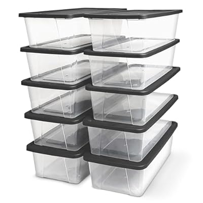 HOMZ 10-Pack Snaplock, Small Clear Plastic Storage Organizer Bins w/Lids, 6 Quart, Gray - Stackable Container Boxes for Bedroom, Bathroom, Garage, and Office Organization
