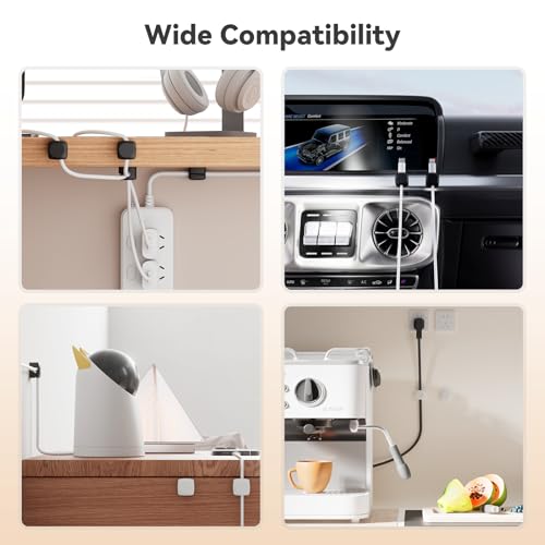 Lancord 8 Pack Cord Organizer Holder, Rotatable Cable Clips, Spring Cord Holder for Nightstand Adhesive Cable Organizer, Cable Management Clips Charging Cord Organizer for Desk Office Car Wall