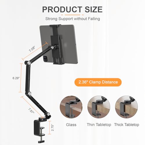 Houele Tablet Stand Holder, Adjustable Foldable Tablet Arm iPad Desk Mount with 360°Rotate Base, Phone Holder iPad Stand for Desk and Bed, Compatible with Tablets, Phones or Other 4-15.6" Device by Houele - Image 5