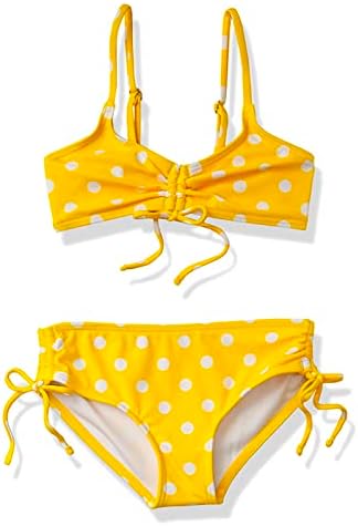 Kanu Surf Girls' Willow V-Neck Bikini Beach Sport 2-Piece Swimsuits, Dots Yellow, 6X