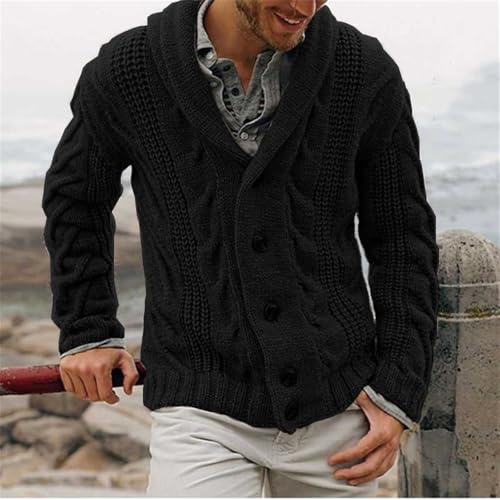 Mens Casual Cable Knitted Sweaters Plus Size Shawl Collar Button Long Sleeve Cardigan Fall Winter Warm Sweater2