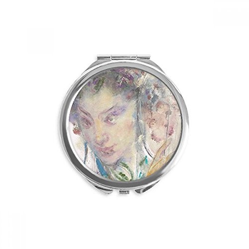 Espejo redondo de bolsillo con pintura china de ópera para retoques de maquillaje