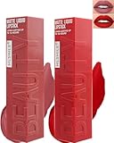 Matte Liquid Lipstick for Women-2Pcs Pink Neutral & Red Highly Pigmented Lip Stain Tint,Super Velvet Matte Lip Gloss, Long Lasting Up to 16H Wear,Waterproof Smudge-proof Non-Stick Cup Lip Makeup-03+05