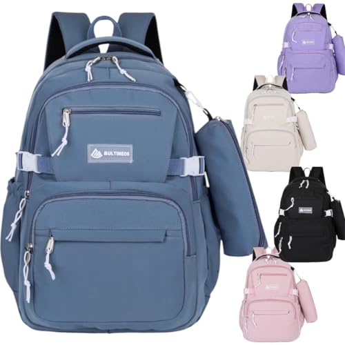 Mochila Escolar Com Estojo De Grande Capacidade Para Estudante Nylon Impermeavel (AZUL)