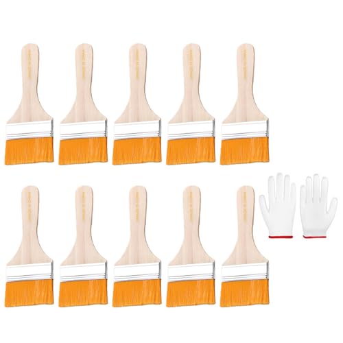10Pcs Paint Brush Set Trim Painting Tools Soft Bristle Wood Handle With Gloves For Wall Cabinets Fence And Touching Up Dusting Brushes
