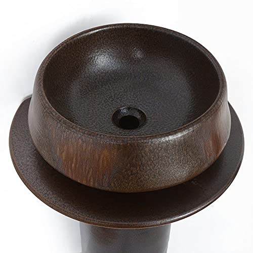 Kunmai Antique Brass 22 Inches Bathroom Sink Freestanding, Novelty Kaolin Clay Pedestal Sink Without Faucet&Popup Drain #TOP2