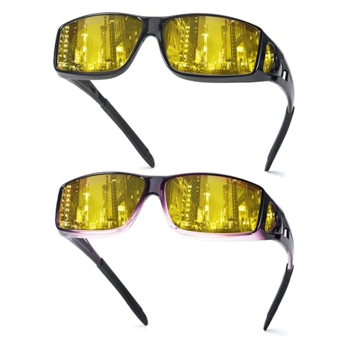 TJUTR Night Vision Driving Glasses Fit Over Glasses for Men Women, Polarized Anti Glare Night Time Yellow Lens