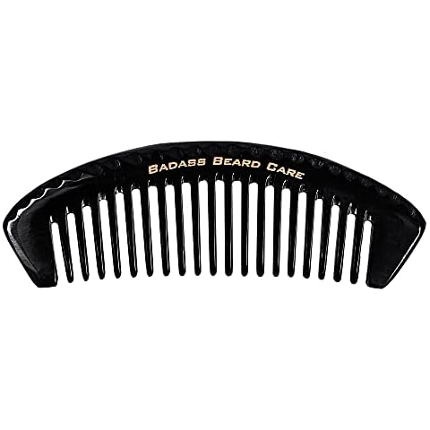 Badass Beard Care Black Series - Wide Tooth Ox Horn Comb - 100% Ox Horn, Shaped Teeth, Hand Made, Sanded and Polished Cover