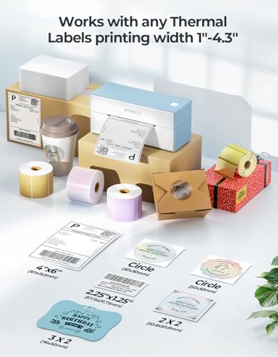 MUNBYN Bluetooth Etikettendrucker, Label Drucker 4x6, DHL Versandetiketten Drucker, Label Printer für Ebay, Etsy, Shopify, UPS, Bluetooth für iOS, Android, USB für Mac, Windows, Chromebook, 129, Blau