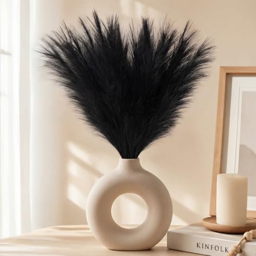 QUBITFUL 30Pcs Black Pampas Grass Decor 22 Fluffy Faux Pampas Grass Branches for Vase Fillers Short Artificial Pompous Feathers for Home Room Centerpieces Wedding Gothic Decor