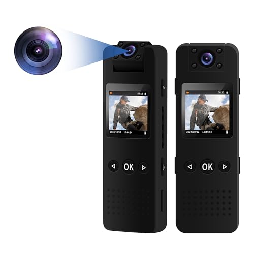 NinjaCam 4K Bodycam - Cámara corporal con aplicación, mini cámara corporal con detección de movimiento, cámara de vigilancia portátil, cámara pequeña sin wifi, mini cámara de vídeo para policía