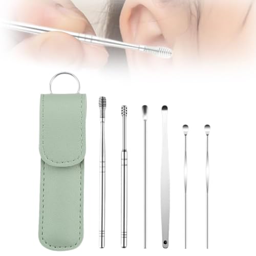 Pulitore per le orecchie, set di strumenti per la pulizia delle orecchie, kit per la pulizia delle orecchie, set di strumenti portatili per la pulizia del cerume a spirale (Verde)
