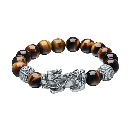 Black Bracelet for Men Silver Stretch Bracelets Natural Beaded Stone Obsidian Beads Petrified Wood Jewelry Feng Shui Adjustable Chain Pixiu Charm Bangle Protection Lucky Bangles Dainty Unisex Gifts