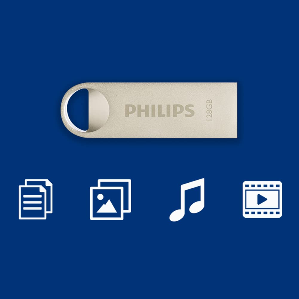 Philips Moon Édition High Speed clé USB 2.0 128 Go pour PC, Ordinateur Portable, Stockage de données informatiques, Vitesse de Lecture jusqu'à 20 Mo/s, Aluminium, Porte-clé