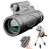 Monocular Catalejo, 12X50 Monocular HD de Largo Alcance, Resistente al Agua Telescopio con Trípode y Soporte para Teléfono Móvil para Observación de Aves Senderismo Caza Camping Regalo