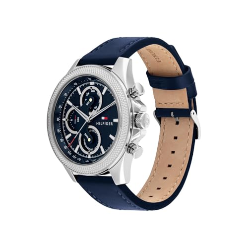 Image of Tommy Hilfiger Quartz Analog with Blue Dial Blue Leather Strap Watch for Men - TH1792165