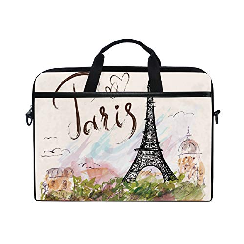 14 Zoll Laptop Tasche Paris Eiffelturm Canvas Stoff Laptop Tasche Bussiness Handtasche mit Schultergurt für Damen und Herren