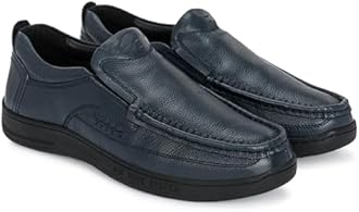 Blue Leather By Centrino Genuine Leather Men's Formal Slip on Loafers |Comfort Trendy Non Lace-Up Design |Flexible Mocassins |Leather with Anti-Skid Sole |Perfect for Walking & Business Work (3943)