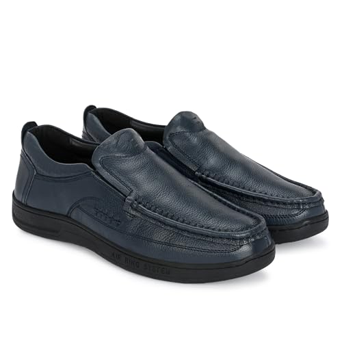 Blue Leather By Centrino Genuine Leather Men's Formal Slip on Loafers |Comfort Trendy Non Lace-Up Design |Flexible Mocassins |Leather with Anti-Skid Sole |Perfect for Walking & Business Work (3943)