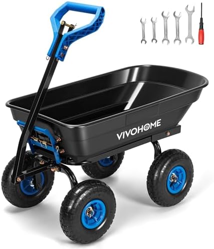 VIVOHOME 660lbs Wheelbarrow Dump Garden Cart with 2-in-1 Convertible Handle