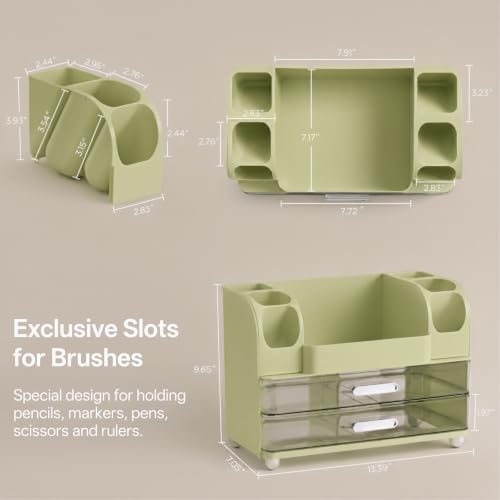 HBlife Desk Organizer with Pencil Pen Organizer for Desk, Pen Holder with 2 Drawers, Desk Organizers and Accessories with Compartments, Desktop Storage for Office Home School Art Supplies, Green - Image 4