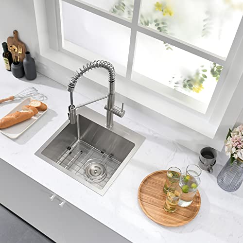 Aschael Bar Sink Drop In,15X15X10 Inch Top Mount Kitchen Sink 16 Gauge Stainless Steel Sink Single Bowl Kitchen Sinks, Deep Kitchen Sink Bar Prep Sink Rv Sink With Strainer & Bottom Grid #TOP3