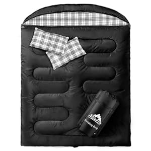 MEREZA Double Sleeping Bags for Adults 2 Person 0 Degree Sleeping Bag Flannel Winter Cold Weather Warm Queen Size Two Person Sleeping Bag for Camping with Pillow