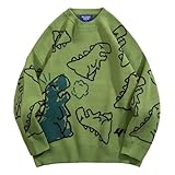 Aelfric Eden Women Oversized Sweater Grahpic Dinosaur Cartoon Printed Knit Long Sleeve Casual Unisex Y2k Pullover Green