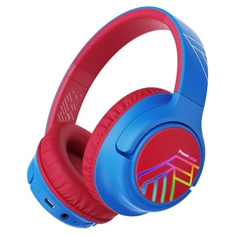 PowerLocus Kids Wireless Headphones, Bluetooth Kids Headphones LED Lights Over Ear with 74/85/94dB Volume Limited, 45H Playtime,Built-in Mic, Two Device Share Mode, HD Stereo for Travel/PC/Tablet Cover