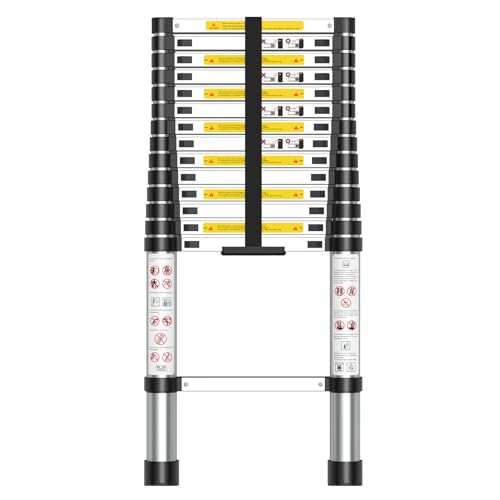 Escalera Telescópica de Aluminio y Plegable，Escalera Multiusos，Extensible、Portátil，Antideslizantes，Escaleras Telescópicas para Uso doméstico,Obra,Camper, Andamio,Piscina,Hogar,Carga 150kg，2.6M